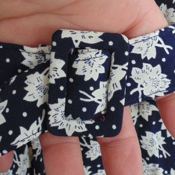 Vintage Skirt Set, XS, 3 piece, Top/Skirt/Belt, Blue Floral Rayon, Peplum, LS - Picture 7 of 12